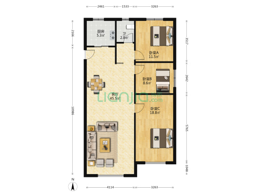 汇龙·玖和琚 3室1厅1卫 125平方