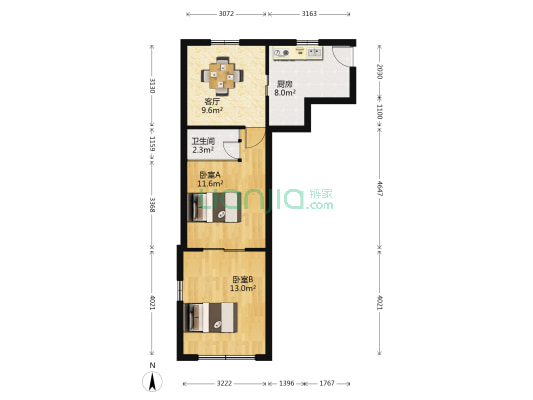 青山一村1-22号 2室1厅1卫 45平方