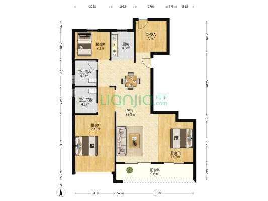 江河大境 4室1厅2卫 140平方