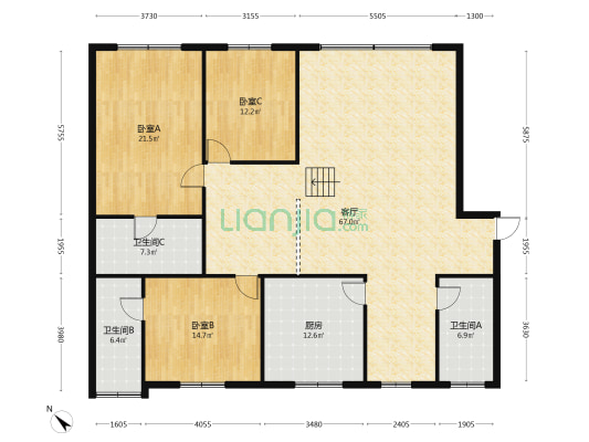 沁园小区 3室1厅3卫 175平方