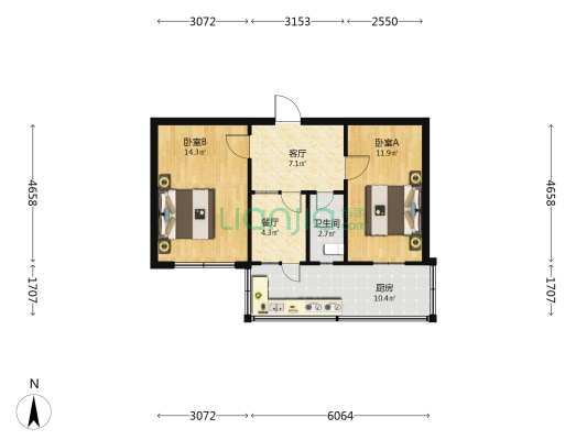 五一八社区 2室2厅1卫 52平方