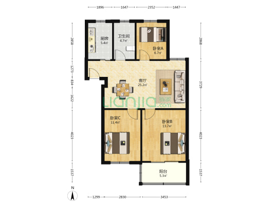 峨嵋苑 3室1厅1卫 87平方