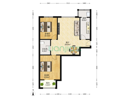 第八大街东区 2室1厅1卫 85平方