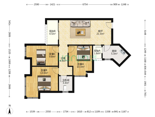 蜀镇尚楠湾 3室1厅1卫 88平方