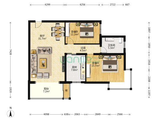 未来明珠 2室1厅1卫 114平方