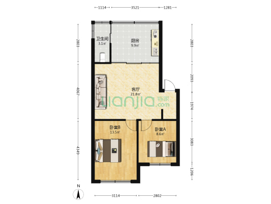 桃园路59号 2室1厅1卫 62平方
