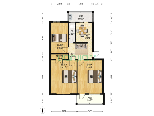桃园北路155号 3室2厅1卫 77平方