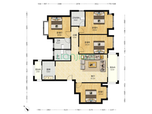 永安壹号 4室1厅3卫 144平方