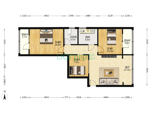 兰铁分局家属院 3室1厅1卫 84平方
