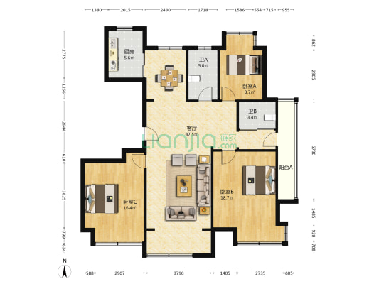 金丰社区 3室1厅2卫 133平方