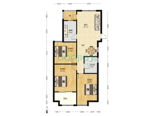 锦绣熙城 3室1厅1卫 114平方