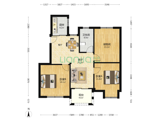 邻里街区吴韵山水 2室1厅1卫 97平方