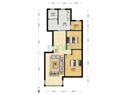 锦城花园小区 2室1厅1卫 81平方