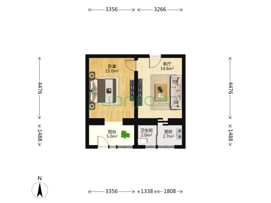 白广路西里 1室1厅1卫 35平方