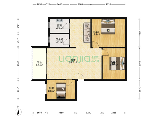 南北商贸城 3室1厅1卫 104平方