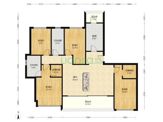 诚园二期 4室1厅2卫 166平方