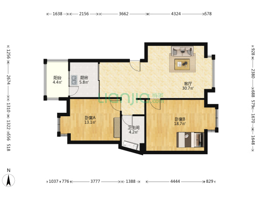 幸福人家 2室1厅1卫 92平方
