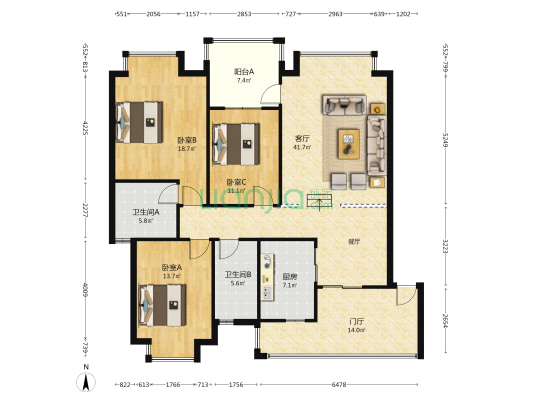 城市花园二期 3室1厅2卫 130平方