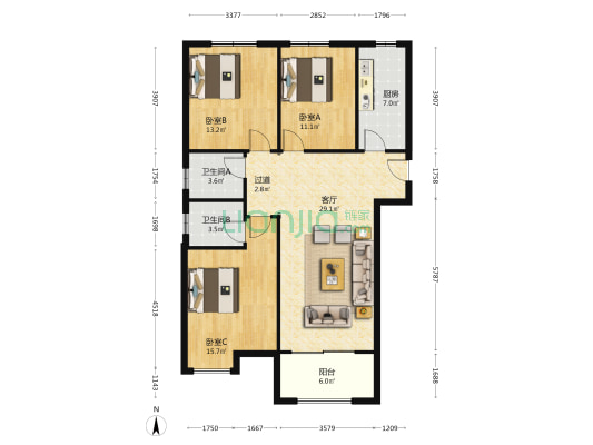 正商智慧城沁园 3室1厅2卫 128平方