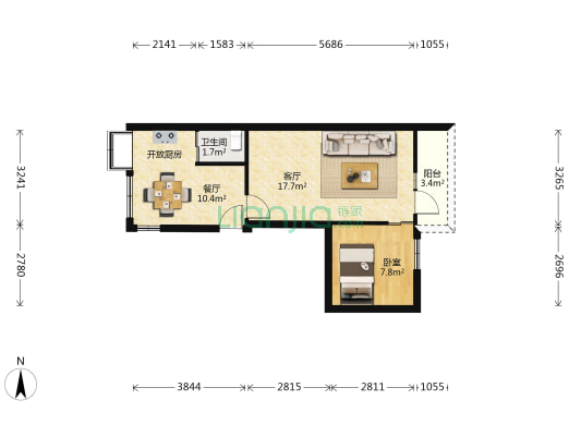 天工小区 1室2厅1卫 41平方