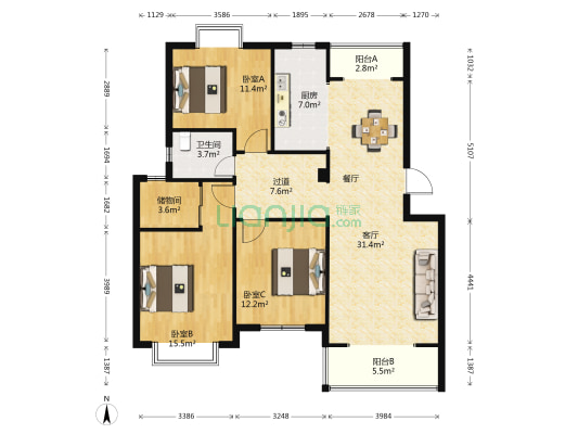 宏德嘉园 3室1厅1卫 117平方