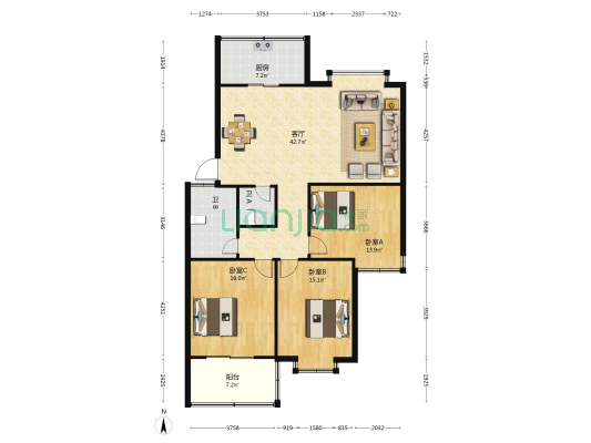 民主路109号 3室1厅2卫 125平方