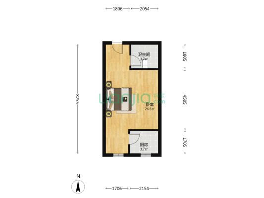名流美域  一居室  满二  税少  诚意出售-户型图