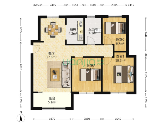 佰和悦府 3室1厅1卫 101平方