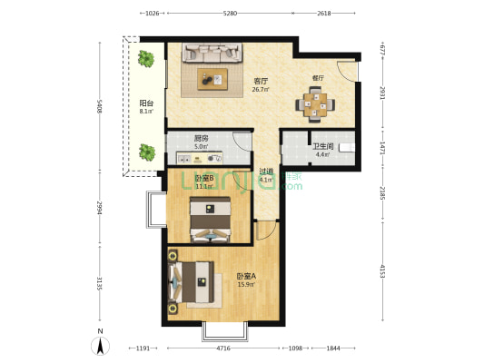 广西国际商务职业技术学院明秀小区 2室1厅1卫 94平方