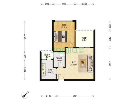 东海滨江城四期 1室1厅1卫 66平方