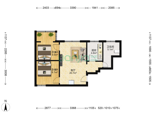 金泰花园小区 2室1厅1卫 66平方