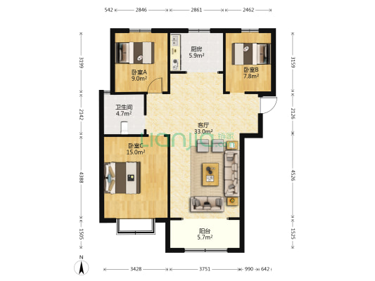 寿光未来城 3室1厅1卫 113平方