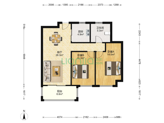 东方明珠六村 2室1厅1卫 91平方