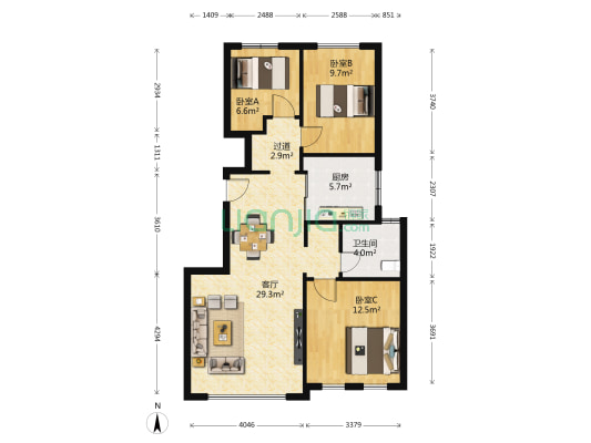 融创城融章园 3室1厅1卫 96平方