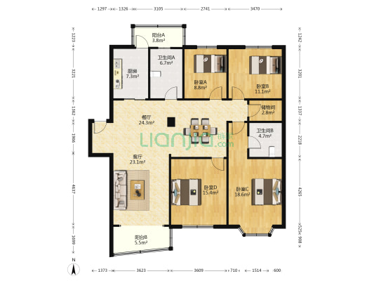 盛和小区 4室2厅2卫 159平方