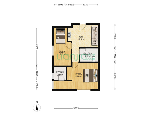 志成广场御江月 2室1厅2卫 71平方