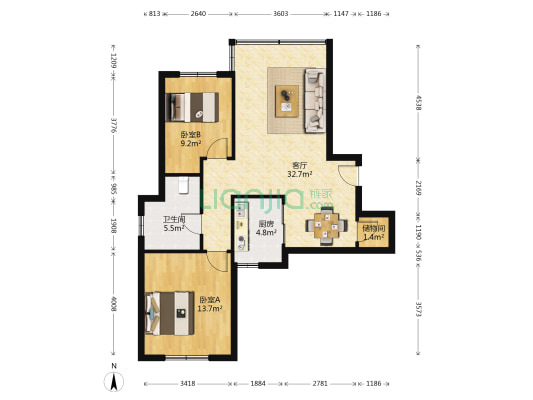 荷塘月色西区 2室1厅1卫 98平方