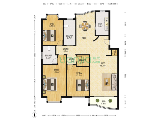 兴安公寓 3室1厅2卫 154平方