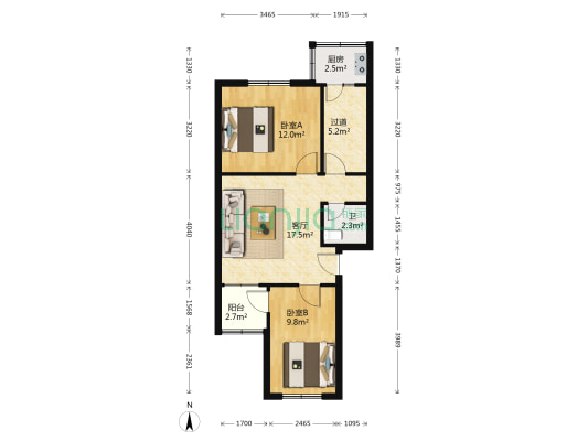 富华南里富兴楼 2室1厅1卫 66平方