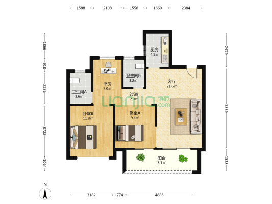 芳华里 3室1厅2卫 87平方