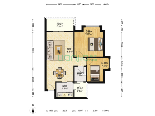 君怡花园（三乡镇） 2室2厅1卫 73平方