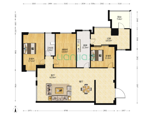 建发国宾府 2室1厅1卫 225平方