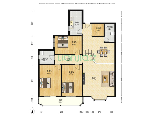 雅园 3室1厅2卫 195平方