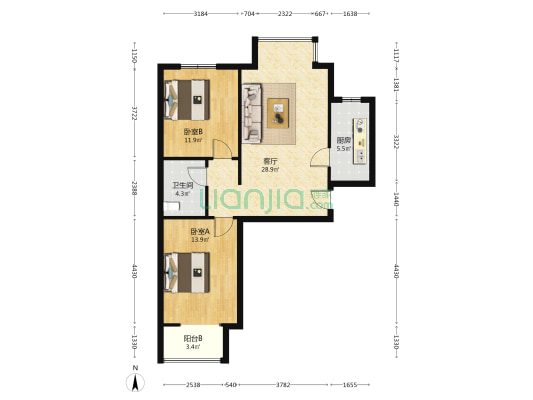 范阳路高速路精致装修购物方便小区干净优美二居室。-户型图