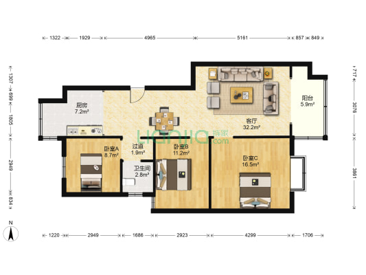 盛拓花园 3室1厅1卫 112平方