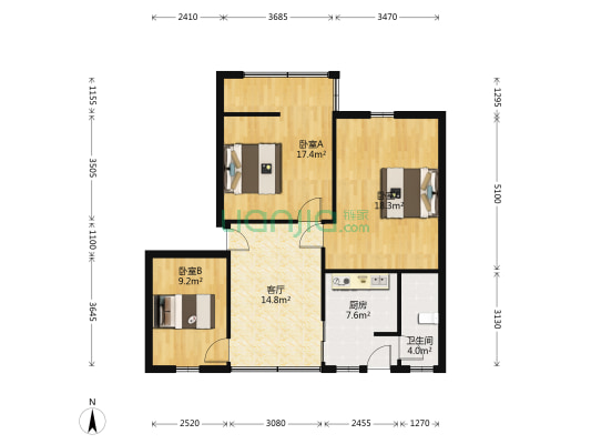 泰山南路一段34号 3室1厅1卫 80平方