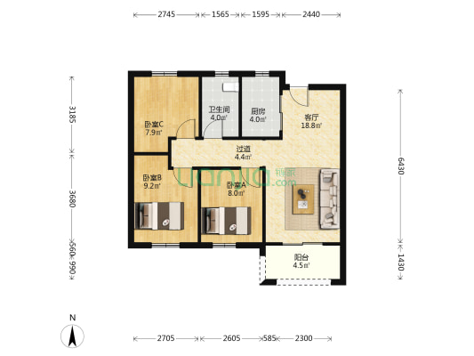 正商书香华府 3室1厅1卫 88平方