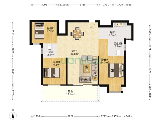融冠·水映豪庭 3室1厅2卫 117平方