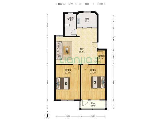 天竺小区 2室1厅1卫 92平方
