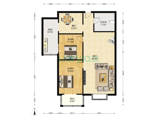 龙祥御苑 2室2厅1卫 133平方
